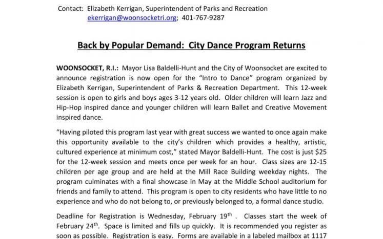 City Dance Program Returns